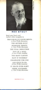 Rex Stout - A Right To Die Inside Back Cover 1964 Book Club Edition
