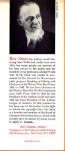 Rex Stout - The Doorbell Rang Inside Back Cover 1965 First Edition Third Printing